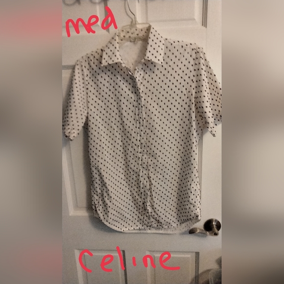 Celine Tops - Celine White and Black Polka Dot Blouse